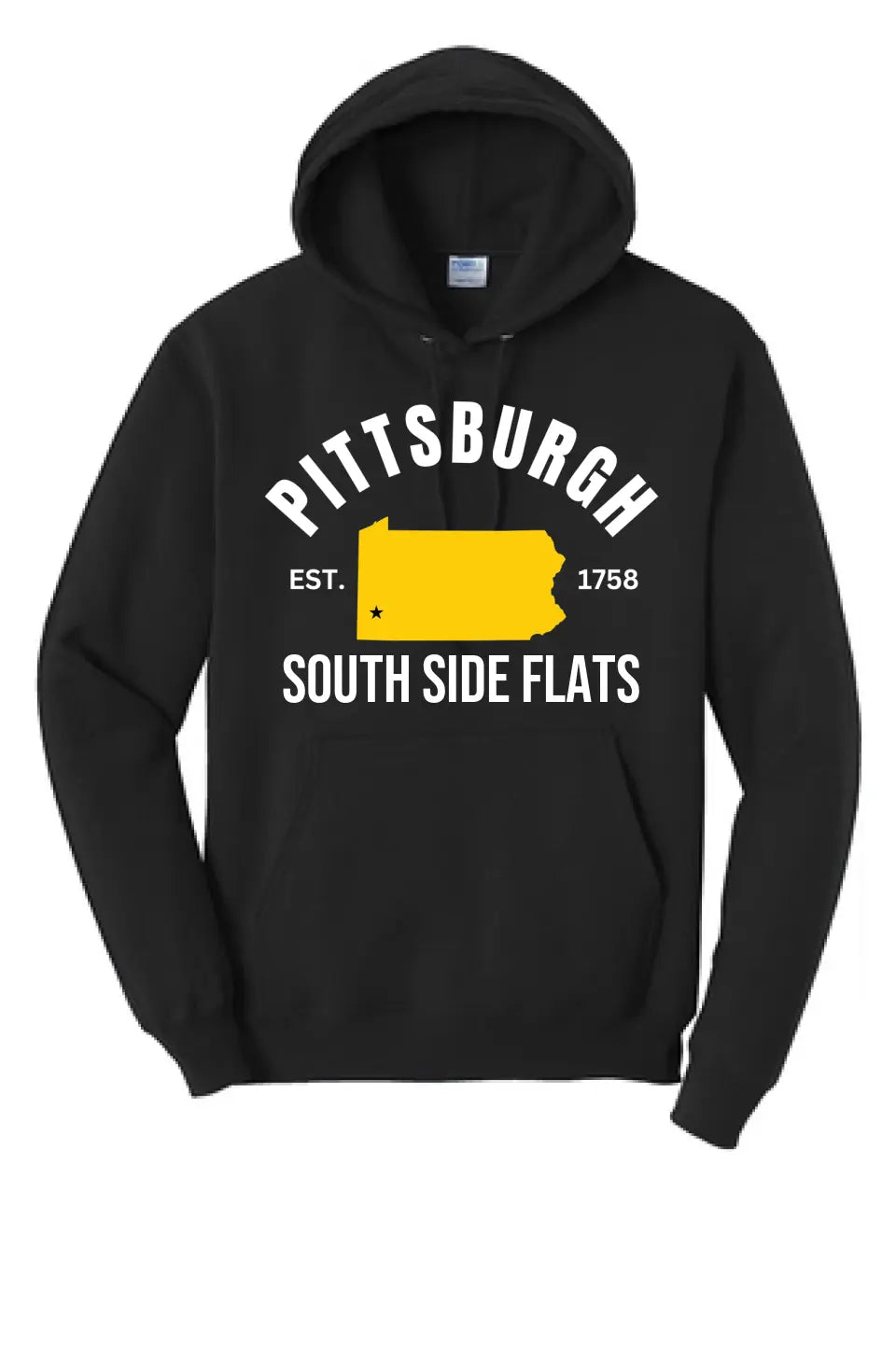 Pittsburgh Est. 1758 Custom Text- Long Sleeve Core Blend Hooded Sweatshirt